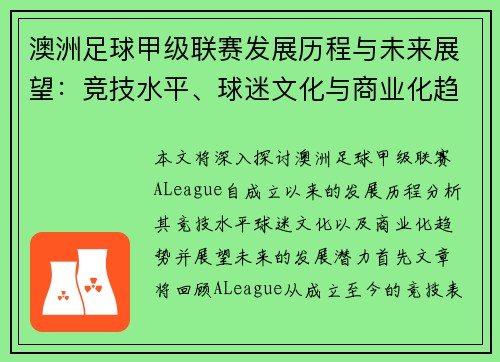 澳洲足球甲级联赛发展历程与未来展望：竞技水平、球迷文化与商业化趋势分析